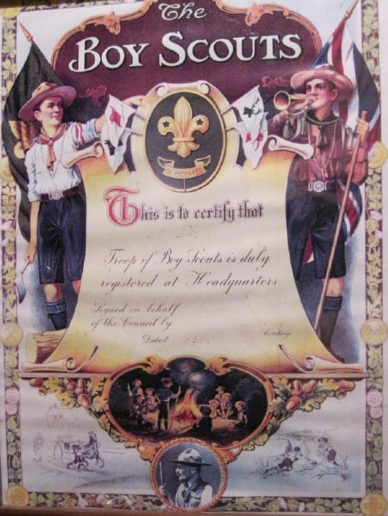 The ornate 1913 Boy Scouts Association certificate of registration