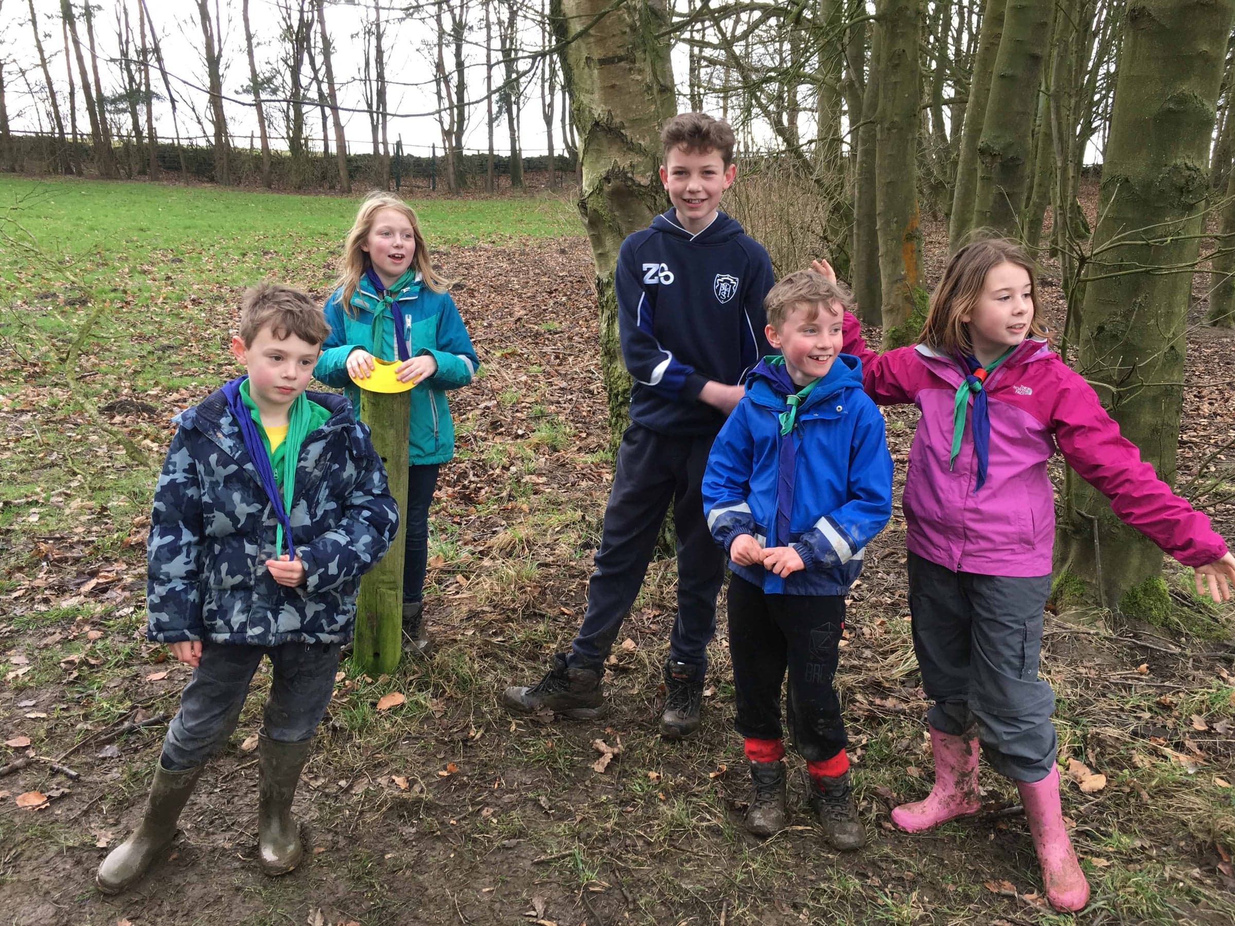 A muddy February Cub Camp out in the woods.