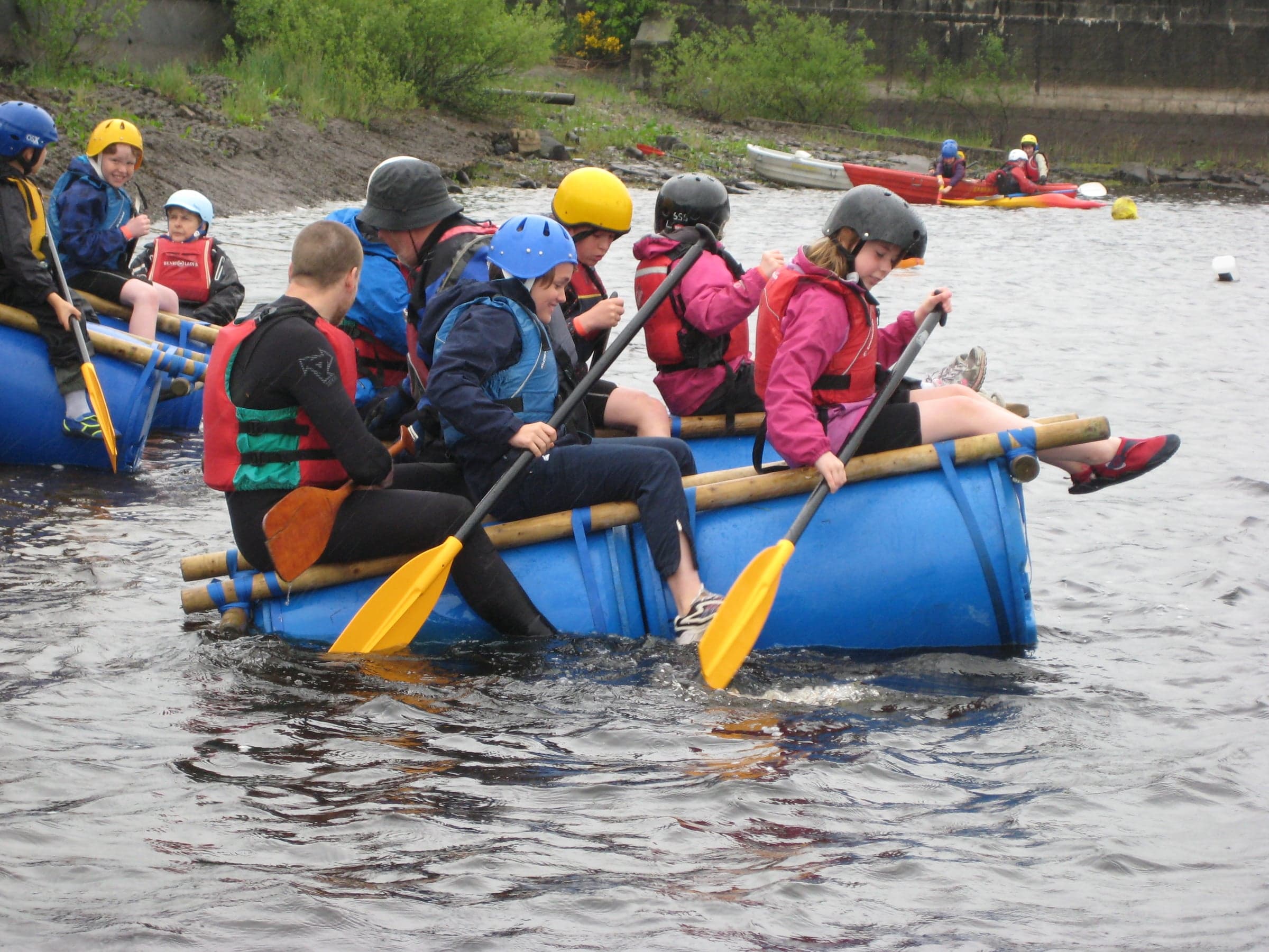 Rafting together on the water.